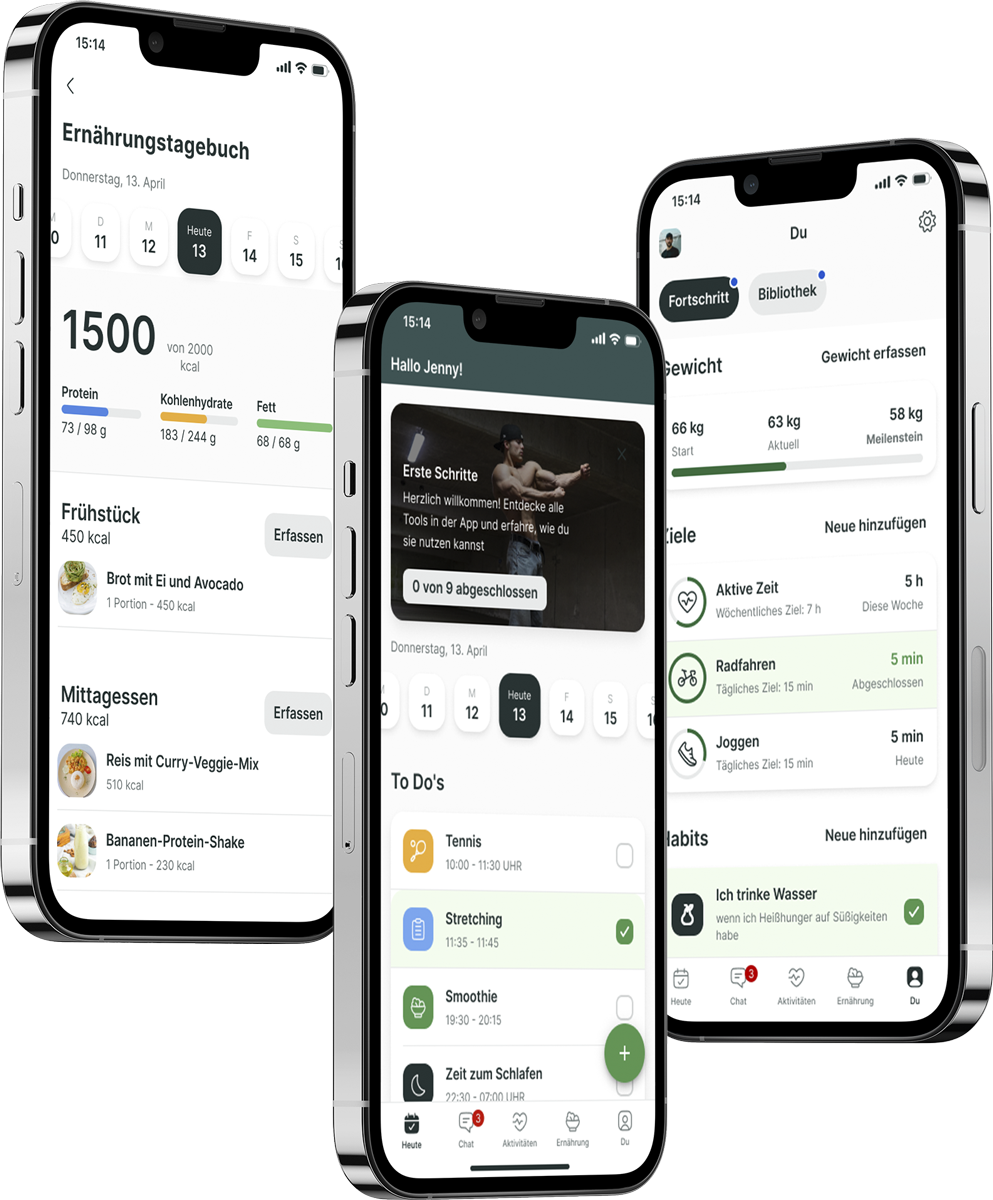 Ein Mockup der Coaching-App, das die Funktionen zeigt.